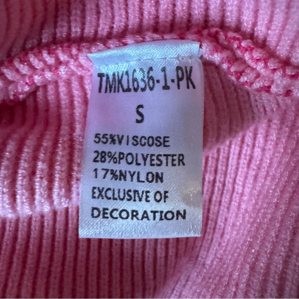 SOLD - THML Mock Turtleneck Ribbed Pink & White Color Block Pullover Sweater - Picture 4 of 6